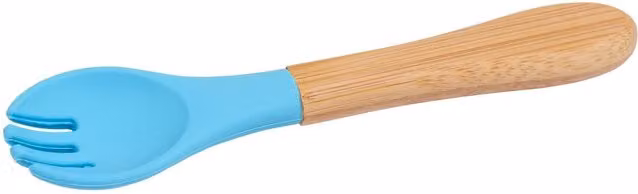 Tiny Dining Ergonomic Bamboo Baby Weaning Fork with Blue Silicone Tip