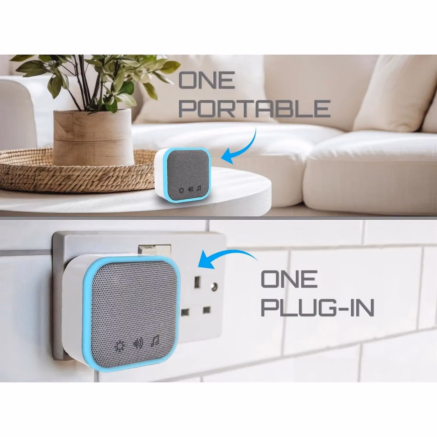 Uni-Com Portable and Plug-in Door Chime Set with UK Plug in White and Multicolour – 3