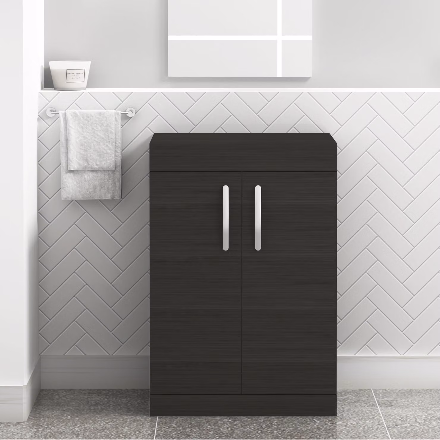Royal Bathrooms Turin 600mm Hale Black Floor Standing Worktop Vanity Unit with 2 Soft Close Hinged Doors