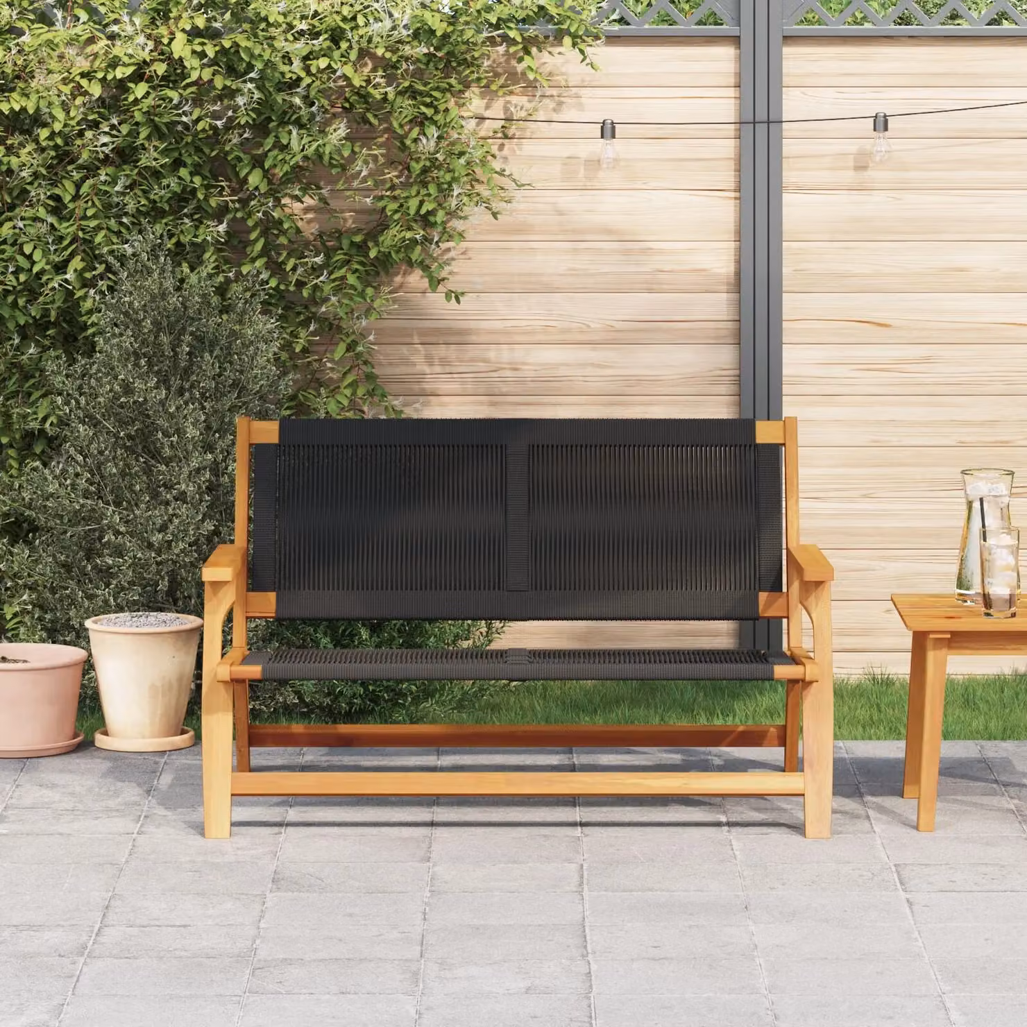 Berkfield Home Garden Bench in Black Acacia Wood, W/D/H: 122 x 76 x 73 cm – 3