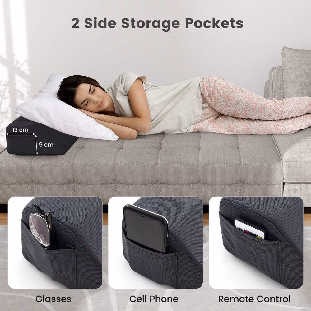 Gymax Grey Foam Bed Wedge Pillow Trapezoidal Headboard Gap Filler for Adults, 150 cm – 5