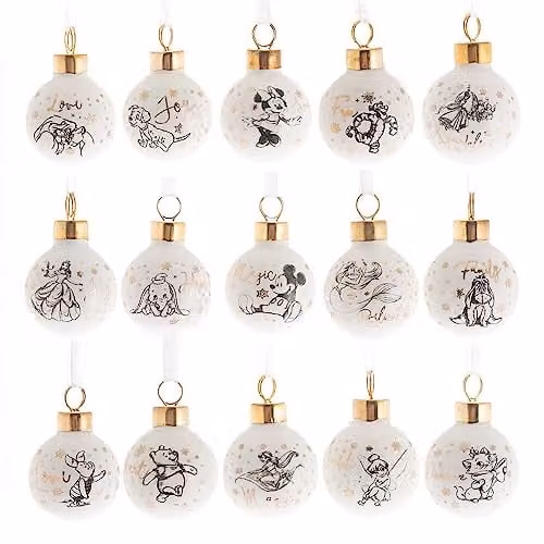 Disney Classic Collectables Set of 15 White and Gold Ceramic Christmas Hanging Baubles