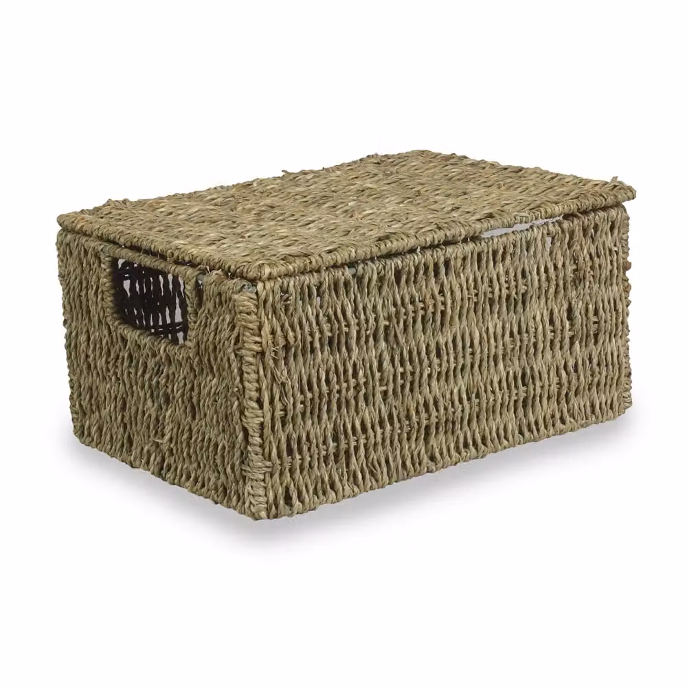Red Hamper Medium Seagrass Storage Basket in Brown with Handles – 2