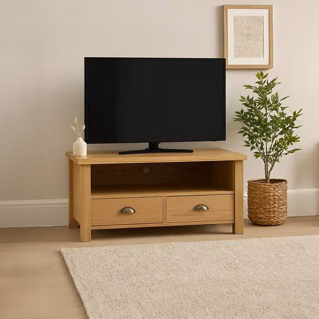Orsina Modern Media Unit in Brown Oak with MDF and Metal Construction W/D/H: 90 x 55 x 47 cm