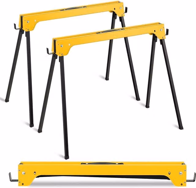 COSTWAY 2 Pack Foldable Metal Sawhorses in Yellow