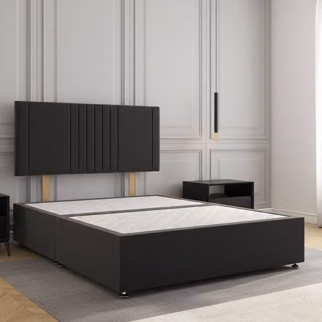 Regional Furnishings Single Plush Velvet Divan Bed with 61 cm Headboard in Black, W/D/H: 90 x 200 x 30.48 cm – 1