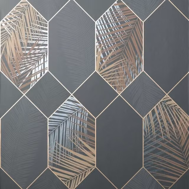 Fine Décor Miami Geometric Leaf Wallpaper in Grey