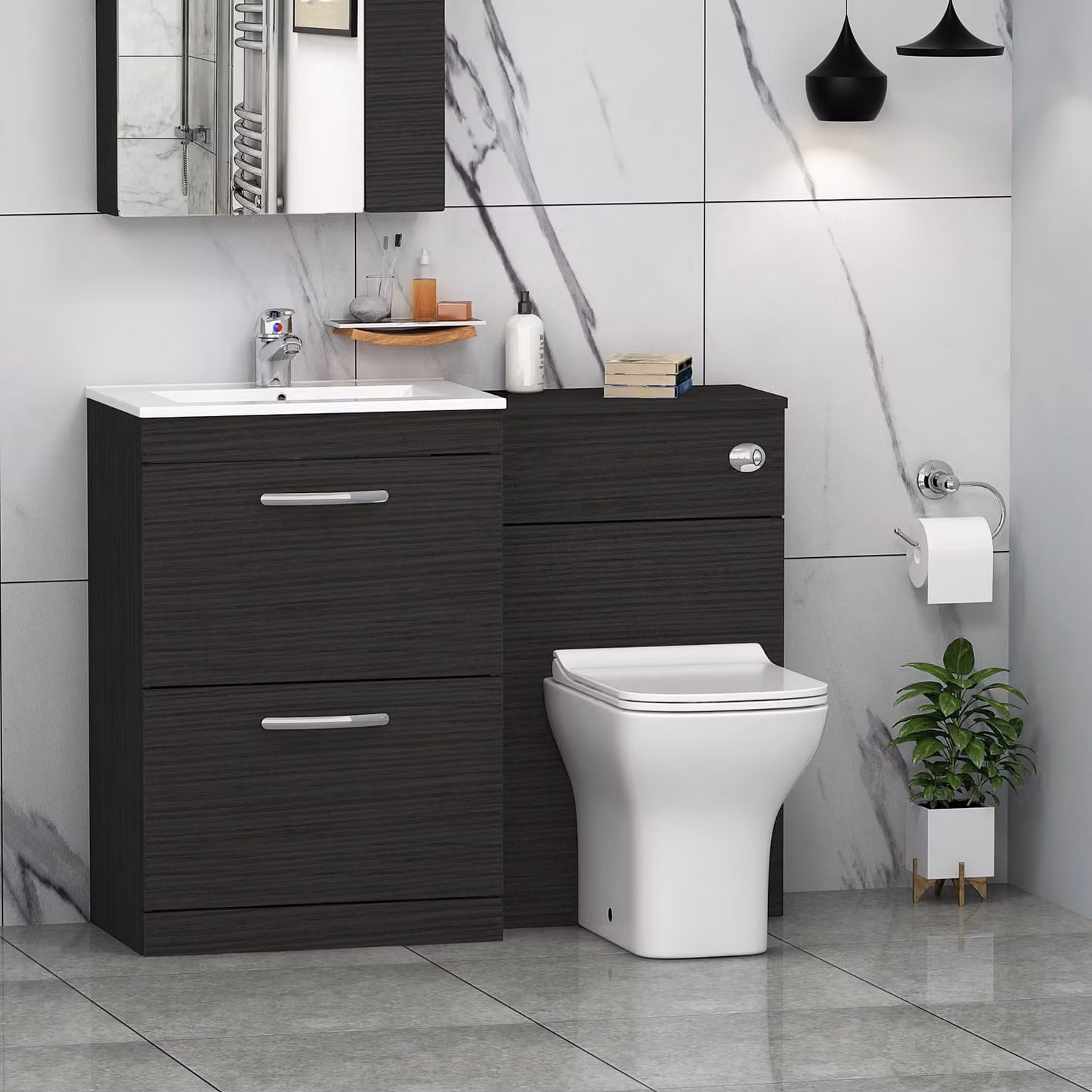 Royal Bathrooms Turin 1100mm Hale Black Minimalist 2-Drawer Basin and Qubix Back to Wall Toilet Pack