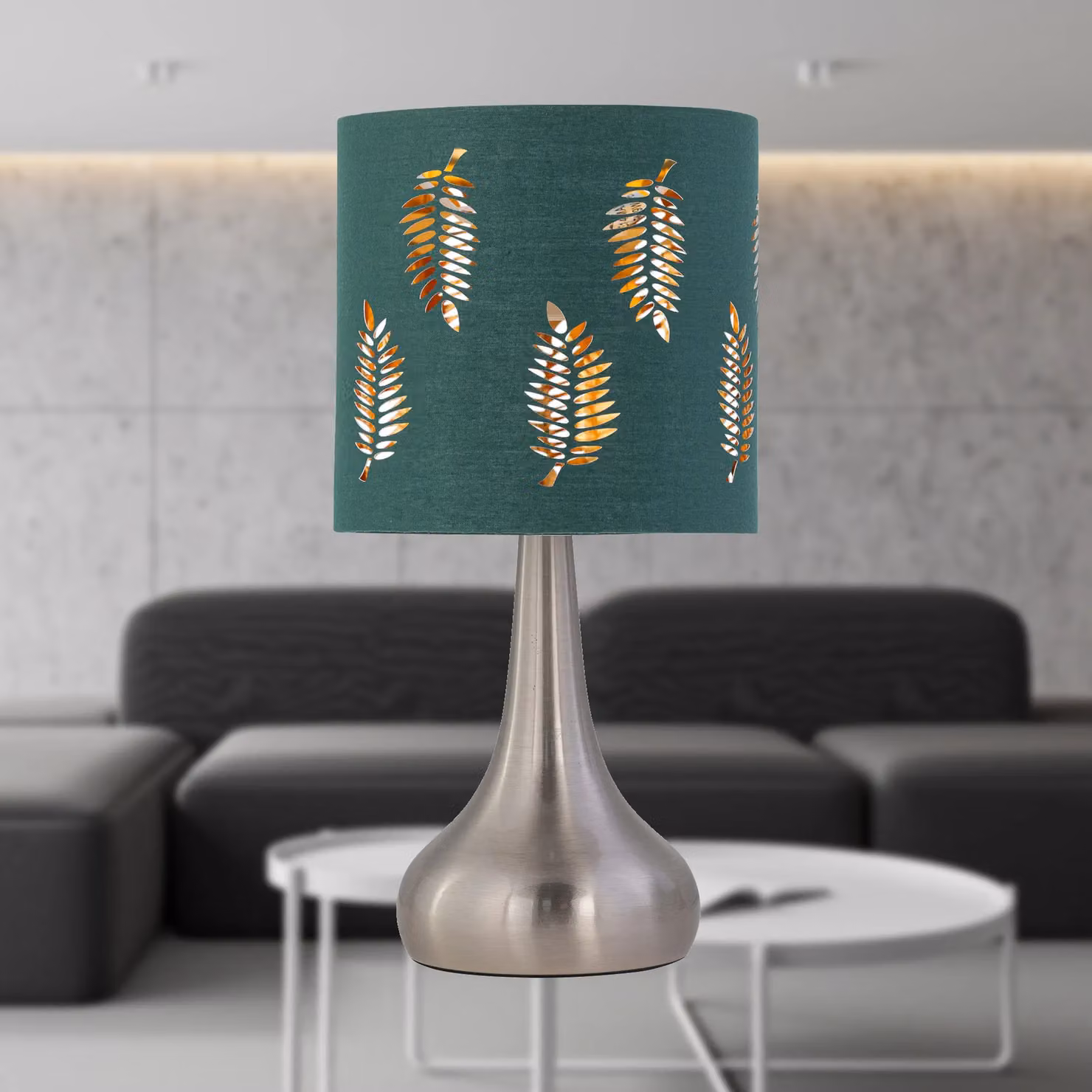 First Choice Lighting Romana Set of 2 Brushed Chrome Touch Operated Table Lamps with Dark Green Fabric Shades, Height: 36 cm – 5