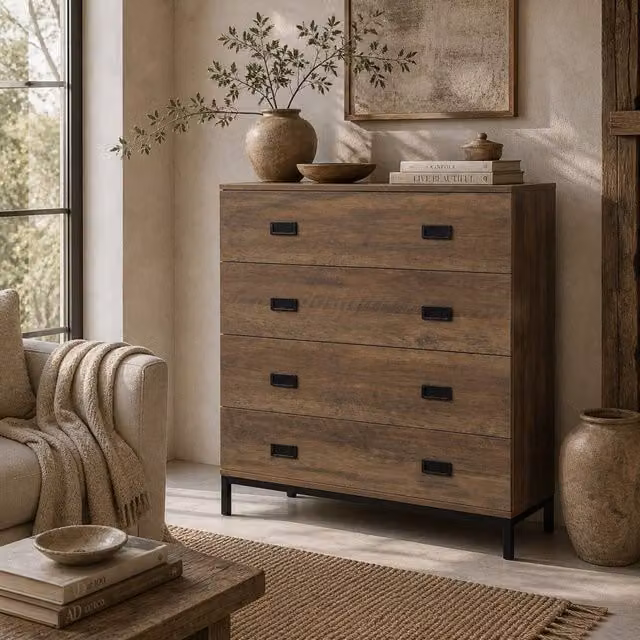 Wyld Haus Paleba Romi 4 Drawer Chest in Brown Wood Effect with Black Steel Frame – 1
