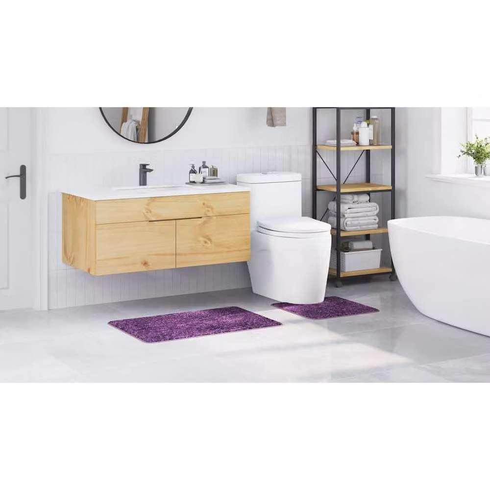 Berkfield Home 2 Piece Purple Microfibre Non-Slip Bath Mat Set, W/D/H: 50 x 50 x 0.5 cm – 3