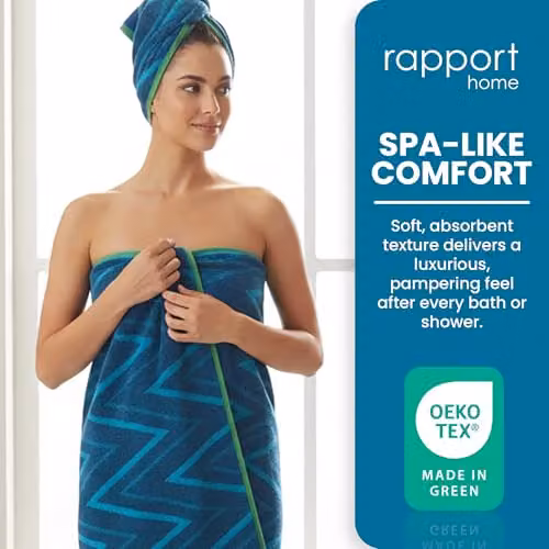 Rapport Home Helix Blue Cotton Bath Sheets 2 Pack, W: 90 cm, L: 140 cm, 500 GSM, Oeko-Tex Certified – 4