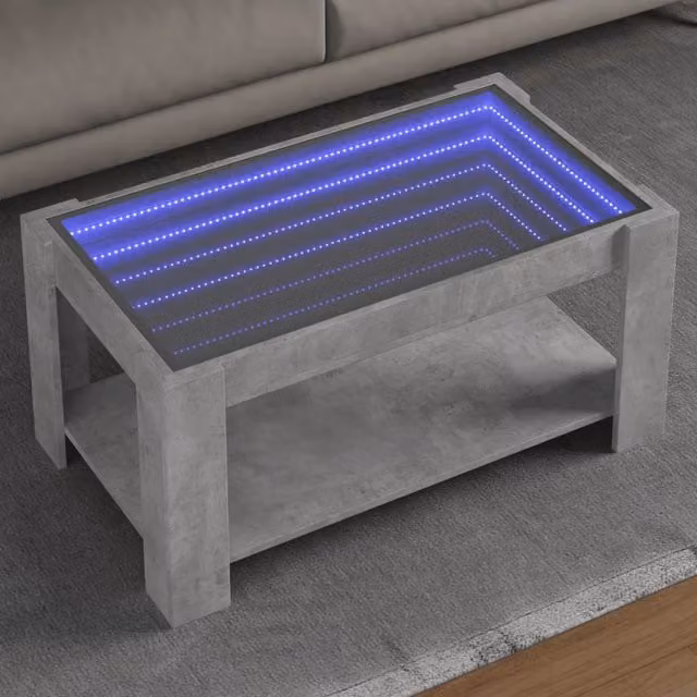 Berkfield Home Modern LED Coffee Table in Concrete Grey, W/D/H: 93 x 53 x 45 cm