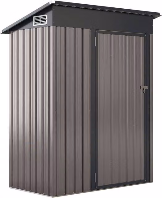 Costway Grey Pent All-Weather Metal Storage Shed with Sloping Design, W/D/H: 185 x 138 x 74 cm
