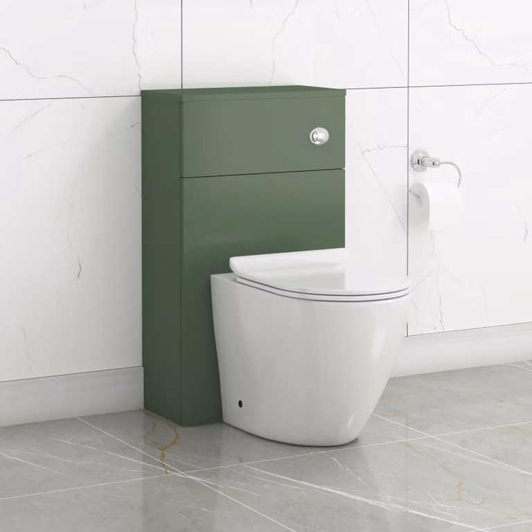Royal Bathrooms Turin 500mm Matte Green WC Unit with Elva White Rimless Ceramic Toilet Pan, Slim Soft Close Seat and Cistern