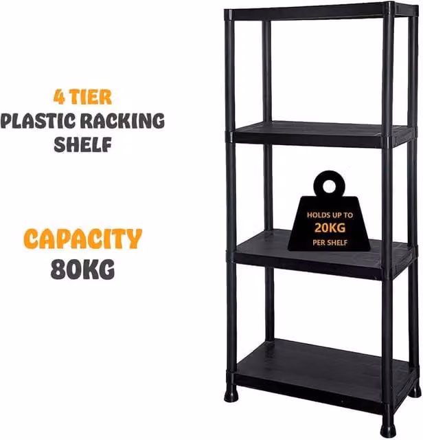 FORGEVIO Heavy Duty 4 Tier Plastic Garage Shelving in Black – 1