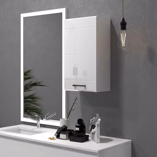 Kleankin Modern White High Gloss Wall Mounted Bathroom Cabinet with Soft-Close Hinged Doors, W/D/H: 37 x 22.5 x 70 cm – 4