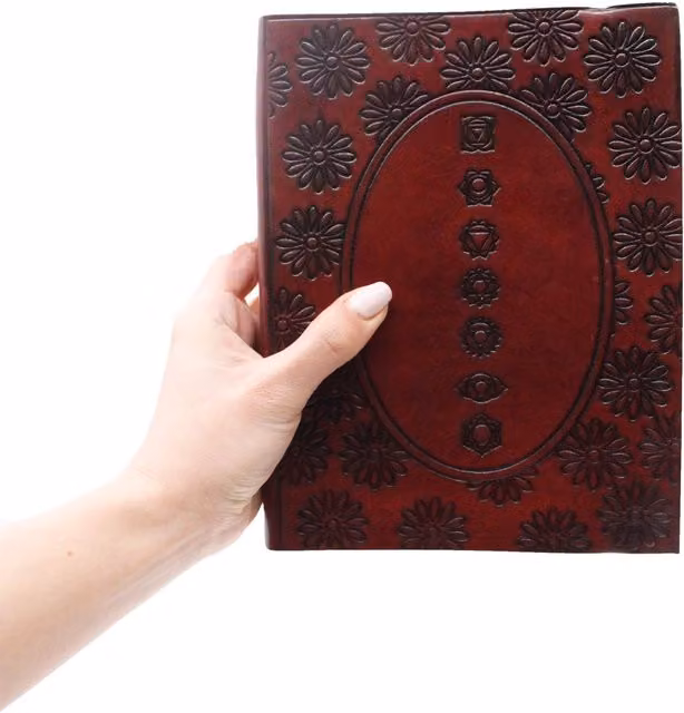 KDMK Chakra Mandala Eco Friendly Tanned Leather Notebook Cover with Strap, Red