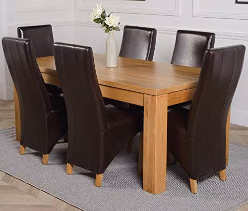 Thats Furniture Dakota Oak Dining Table and 8 Lola Brown Leather Chairs Set – 2