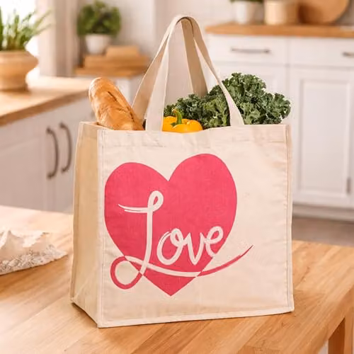 Orsina Love Reusable Shopping Tote Bag with Heart Print in Red, Beige and Pink, W/D/H: 40 x 35 x 15 cm – 3