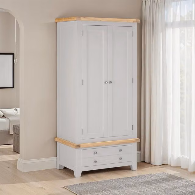 Seconique Windsor 2 Door 1 Drawer Wardrobe in Grey