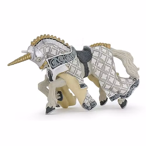 Papo Master of Arms Unicorn Crest Realistic Horse Figure, Fantasy and Medieval Collection, Multicolour and White