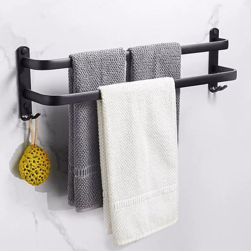 EONLION Double Towel Rail Rack Holder, Wall Mounted, Black Metal – 3