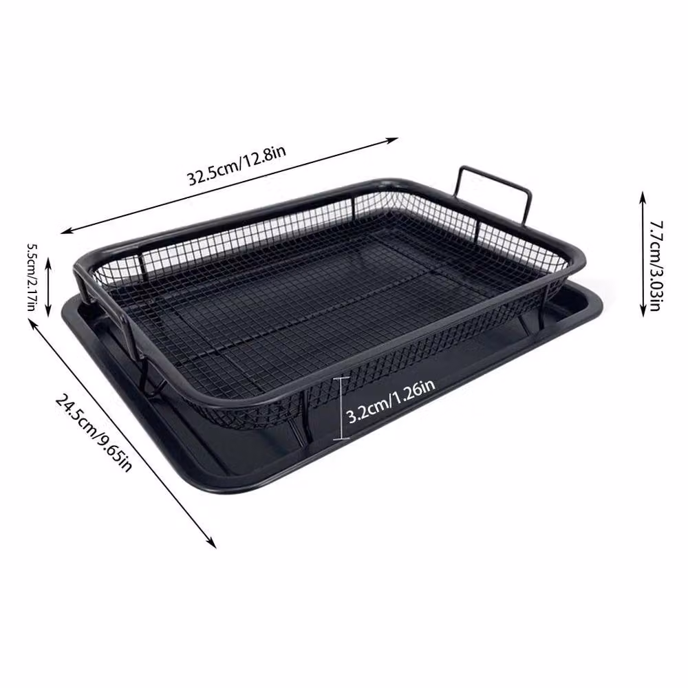VOGREX 2-Piece Non-Stick Rectangular Oven Crisper Mesh Tray Baking Basket in Black – 2