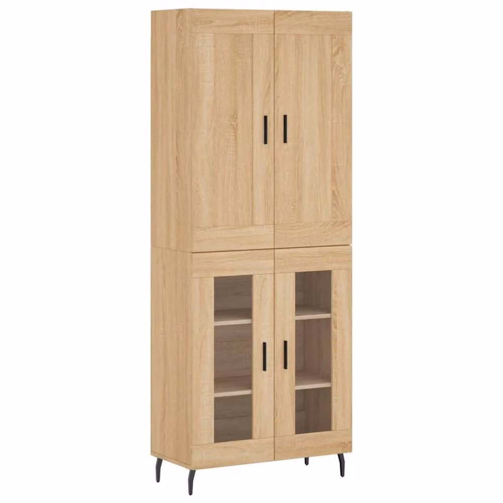 Berkfield Home Sonoma Oak Highboard in Natural with Glass Doors, W/D/H: 69.5 x 34 x 180 cm – 3