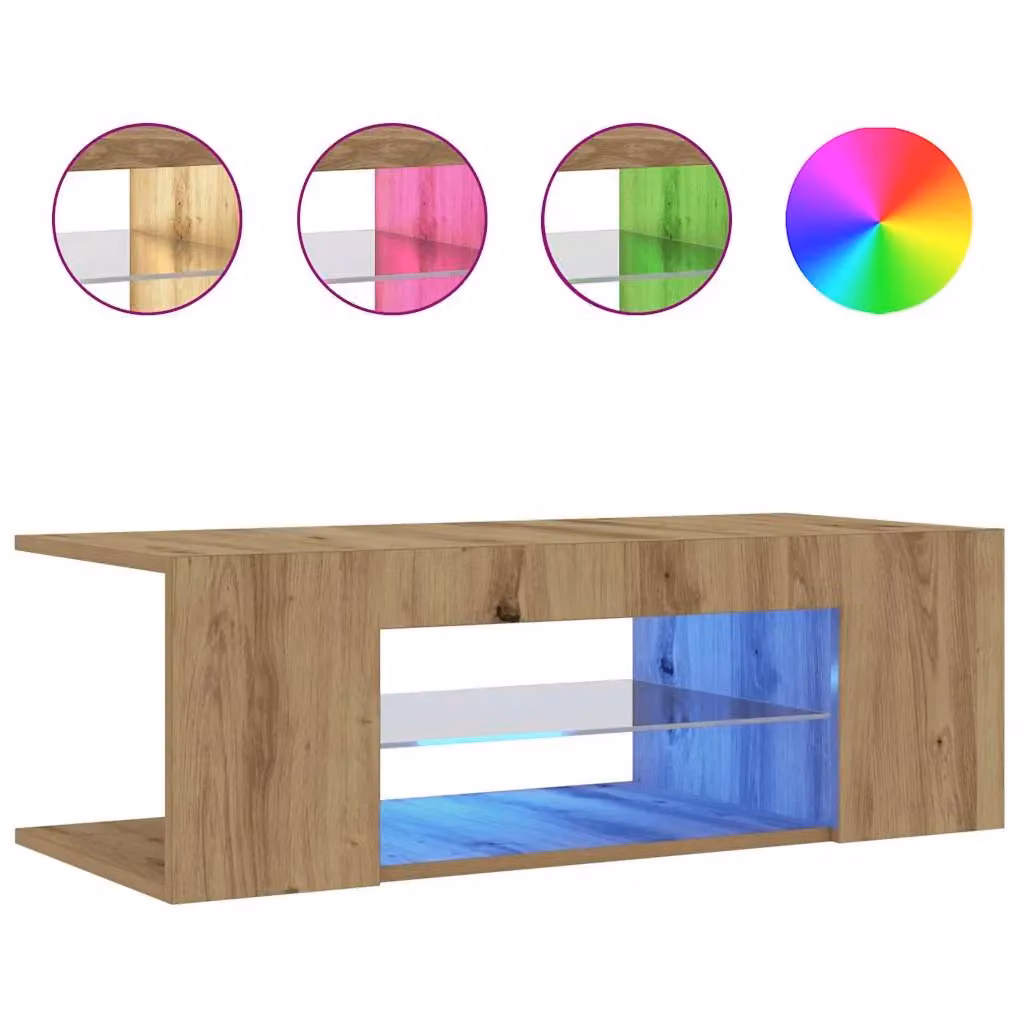 Berkfield Home Artisan Oak TV Cabinet with LED Lights in Brown, W/D/H: 90 x 39 x 30 cm – 2