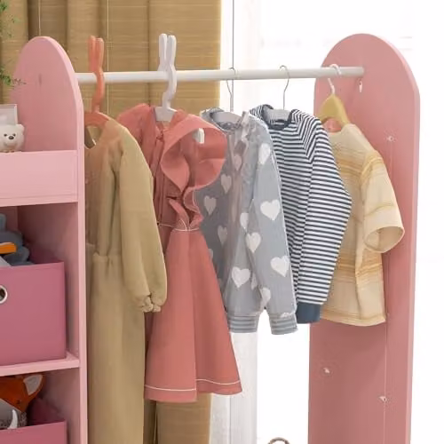 AIYAPLAY Kids Clothes Rail with Storage and Mirror in Pink – 3