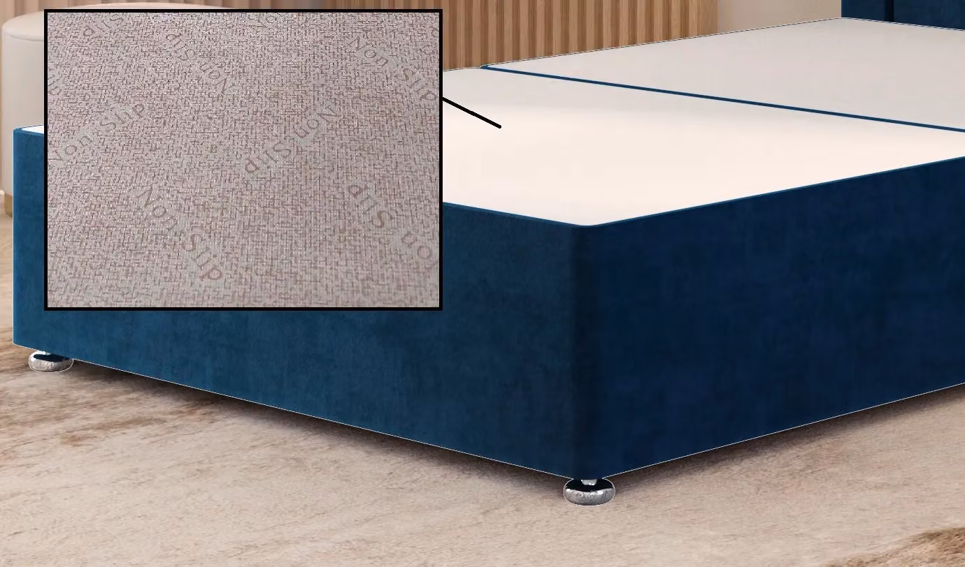 Somnior Alexas Double Divan Bed Base with 54 inch Floor Standing Headboard in Navy Blue Plush Velvet, W/D/H: 140 x 200 cm – 2