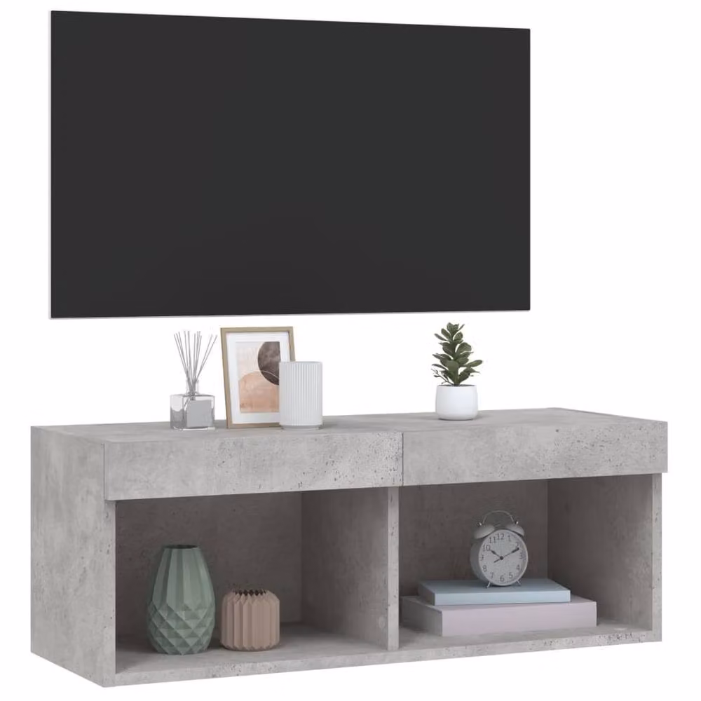 Berkfield Home Modern TV Cabinet with LED Lights in Concrete Grey, W/D/H: 80 x 30 x 30 cm – 6