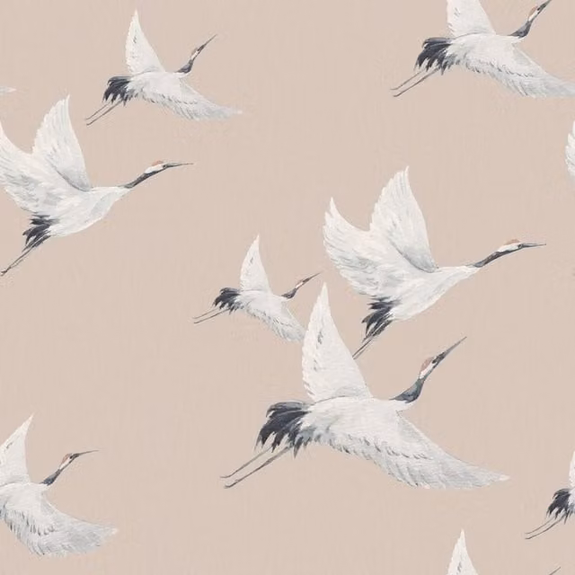 I Love Wallpaper Soaring Cranes Oriental Animal Wallpaper in Beige and Yellow