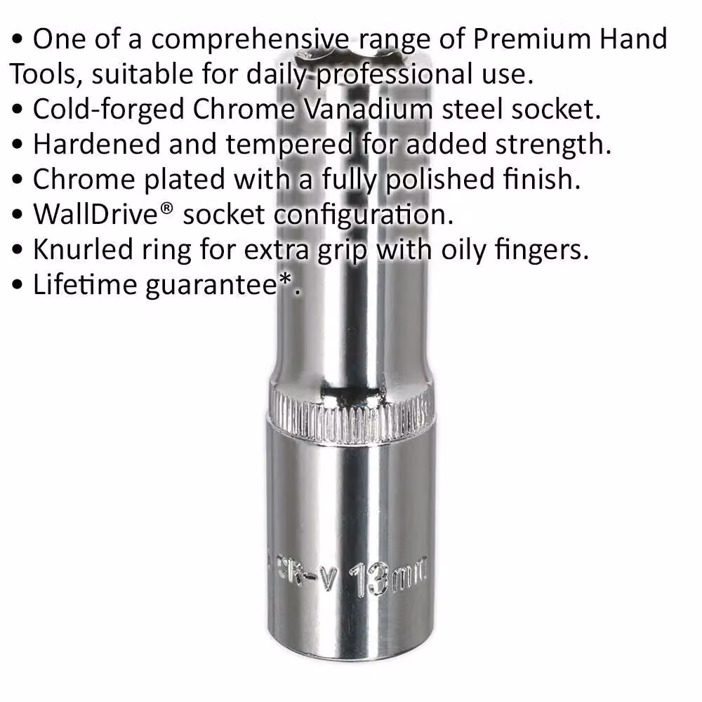 Loops 13mm Deep Drive Socket 1/2 inch Square Drive Forged Chrome Vanadium in Silver – 2