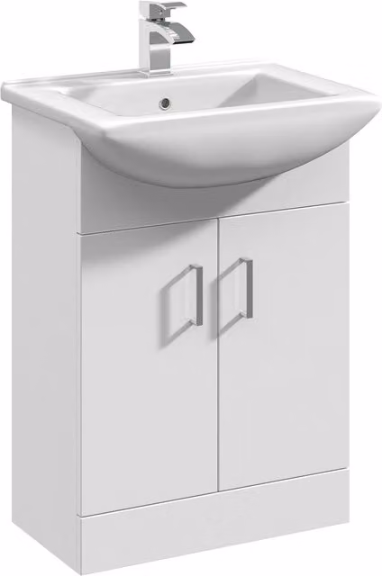 Balterley 2 Door Gloss White Vanity Basin Unit with Square Basin, Width: 55 cm – 1