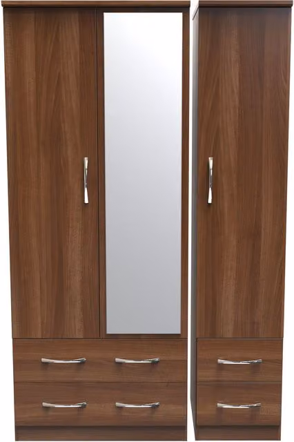 2 U Hampshire Ready Assembled Triple Wardrobe with Mirror and Drawers in Walnut