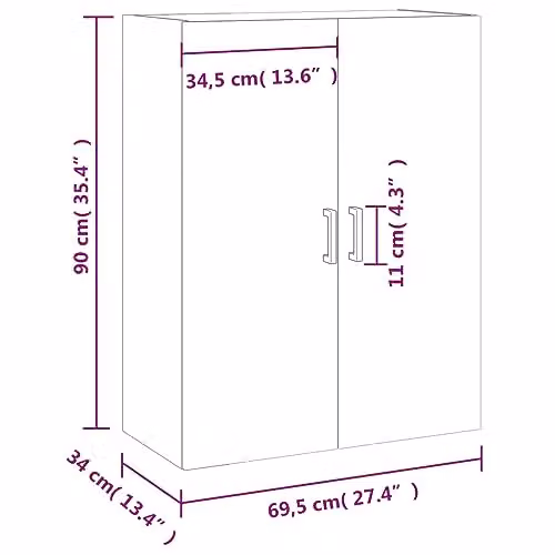 vidaXL Wall Mounted Cabinet in Brown, W/D/H: 69.5 x 34 x 90 cm – 3