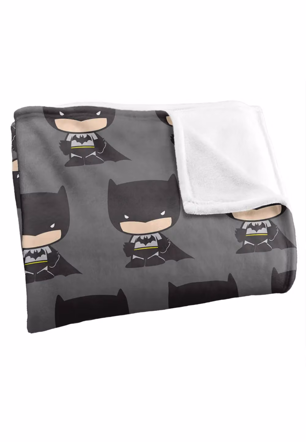 Batman Chibi Character Pattern Officially Licensed Super Soft Silky Touch Throw Blanket, White and Grey, W: 152 cm, D: 127 cm – 3