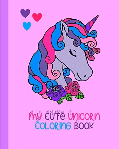 My Cute Unicorn Colouring Book for Children with 100 Pages, Multicolour, W: 25.4 cm, H: 25.4 cm, D: 0.53 cm