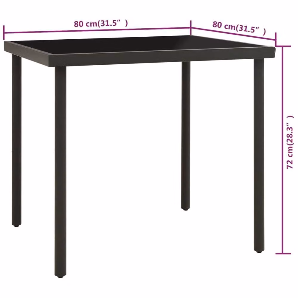 Berkfield Home Modern Square Outdoor Dining Table in Anthracite and Black Glass and Steel, W/D/H: 80 x 80 x 72 cm – 3
