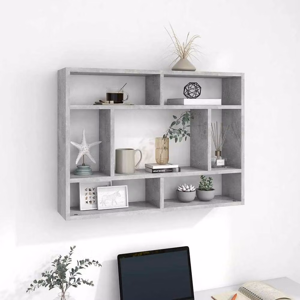 Berkfield Home Wall Mounted Concrete Grey MDF Shelf W/D/H: 75 x 16 x 55 cm – 2