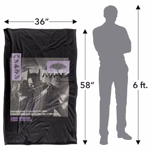 Warner Bros. Batman Kanji Darkest Shadows Super Soft Fleece Throw Blanket, Black and Multicolour, W: 91 cm, D: 147 cm – 4
