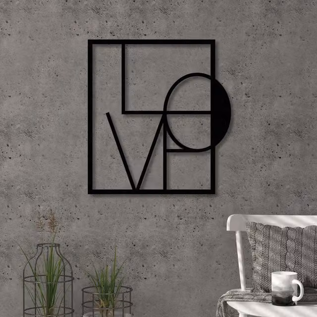 Decortie Love Theme Metal Wall Art Decorative Object in Black