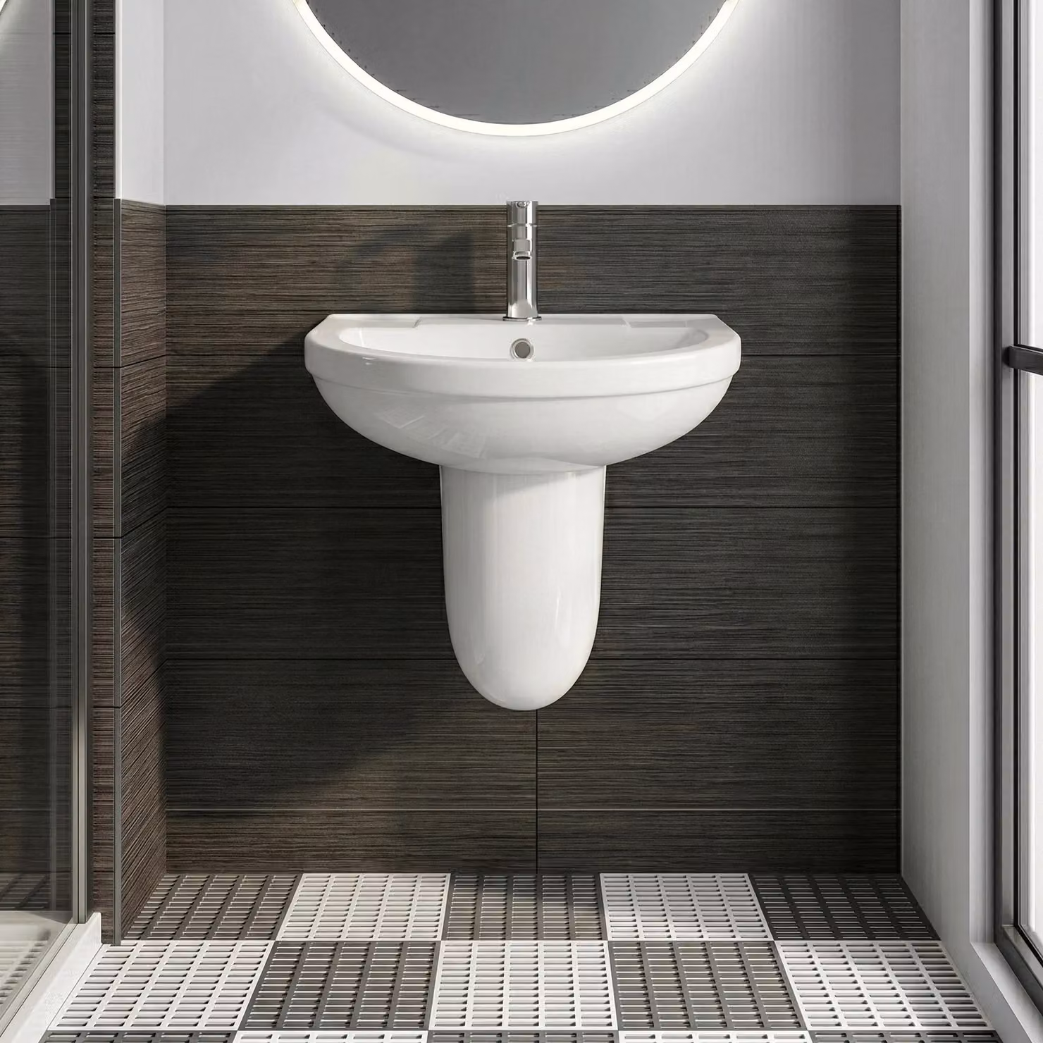 Balterley Round 1 Tap Hole Basin with Semi Pedestal, White, Width: 500 mm – 6
