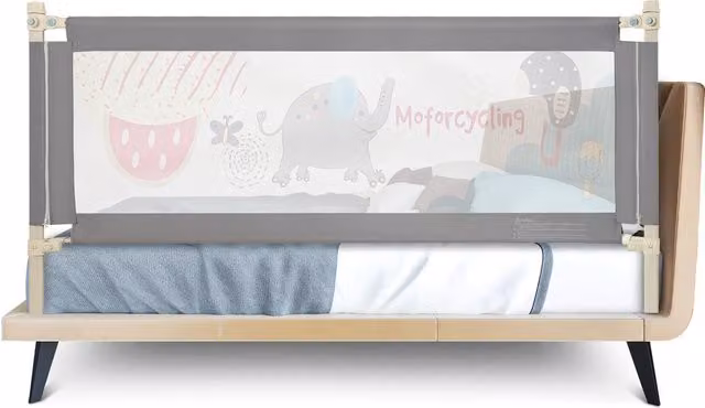 COSTWAY Height Adjustable Baby Bed Rail in Grey, 175 cm