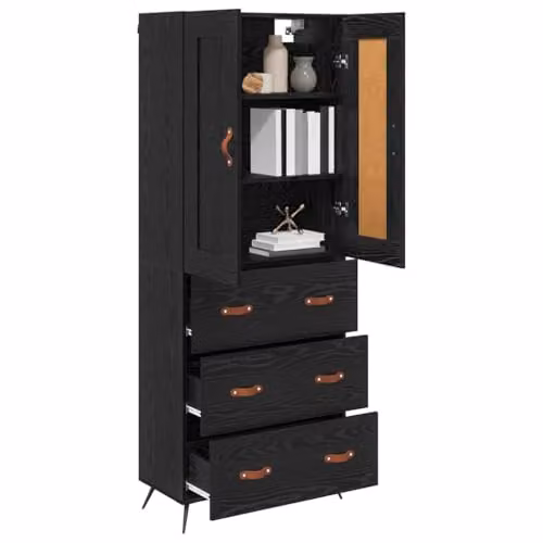 vidaXL Modern Tall Highboard in Black, W/D/H: 69.5 x 34 x 180 cm