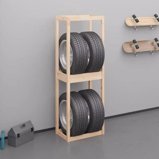 Berkfield Home Rustic Pine Wood Tire Rack in Brown, W/D/H: 63 x 40 x 180 cm – 1