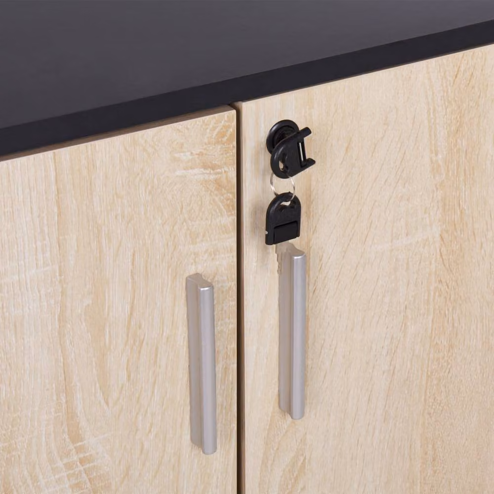 Wyld and Coco Modern 2 Door Lockable Storage Cabinet in Brown and Black, W/D/H: 80 x 40 x 117 cm – 6