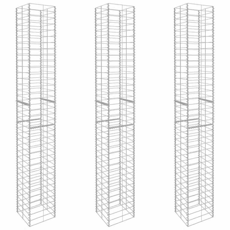 Berkfield Home Set of 3 Galvanised Steel Gabion Baskets in Silver, W/D/H: 25 x 25 x 197 cm